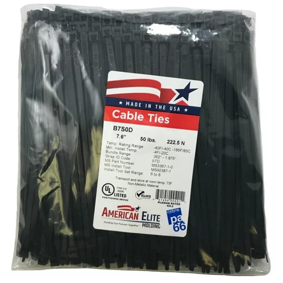 (100) Black 7" Inch Nylon Cable Wire Wrap Zip Ties 50 Lbs Uv Resistant - Usa