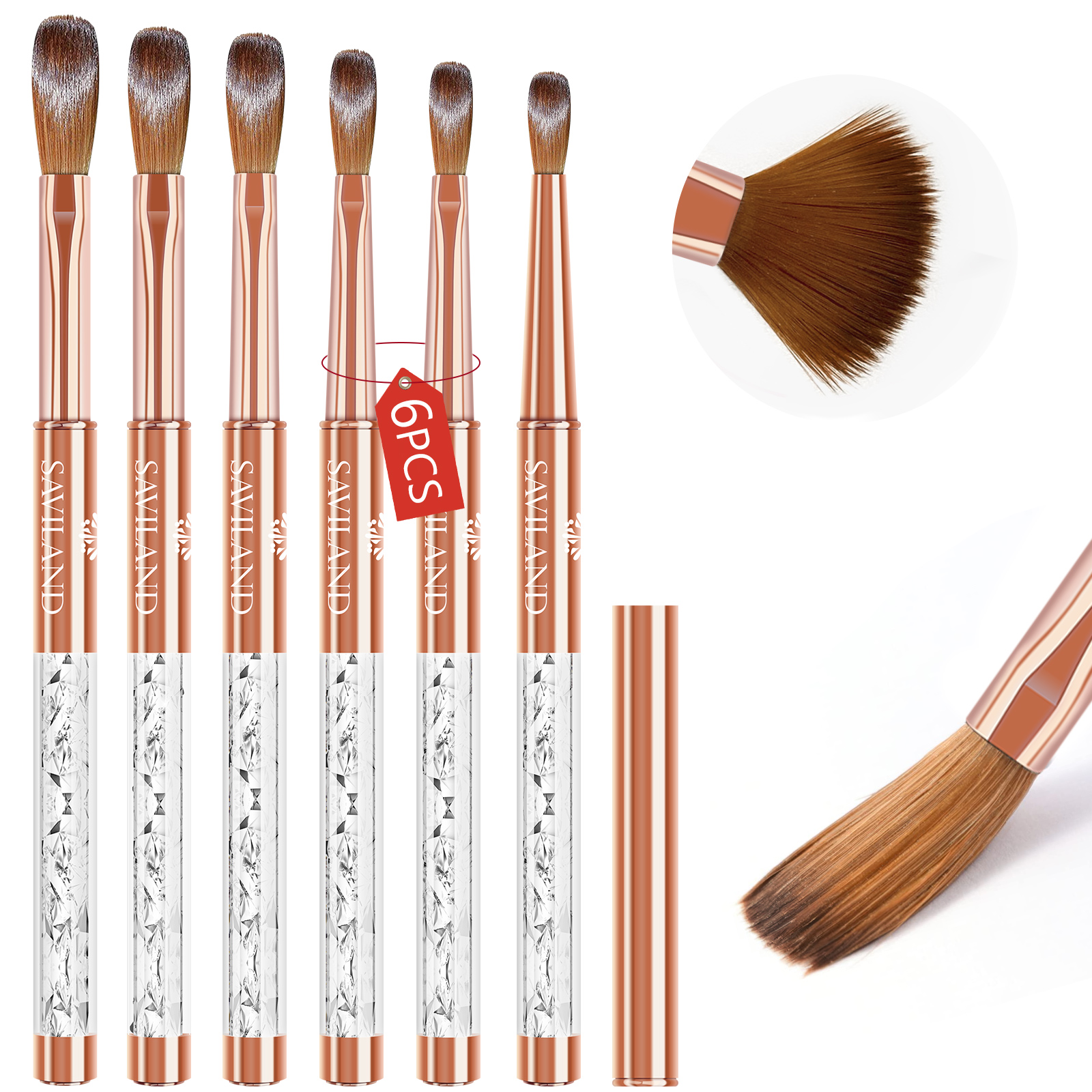 Saviland 6Pcs Acrylic Nail Brushes Set Profession Nail Art Brush for