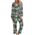 thumbnail image 2 of Puntoco Conjunto de pijama cómodo para mujer, conjunto de pijama con top y pantalones de manga larga con cuello redondo y estampado informal a la moda para mujer, 2 of 5