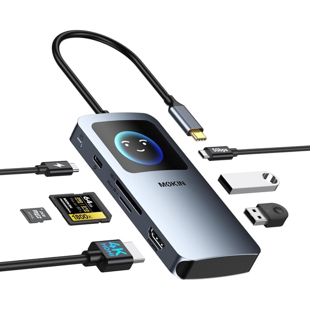 USB C Hub Adapter for Pro/Air, MOKiN 7 in 1 USB C Dongle with , SD/TF Card Reader, USB C Data Port,100W PD, and 2 USB 3.0 Compatible for Pro/Air, XPS, Thinkpad.