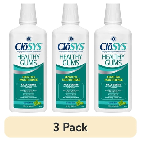 (3 pack) CloSYS Healthy Gums Oral Mouthwash, Gentle Mint, 32OZ