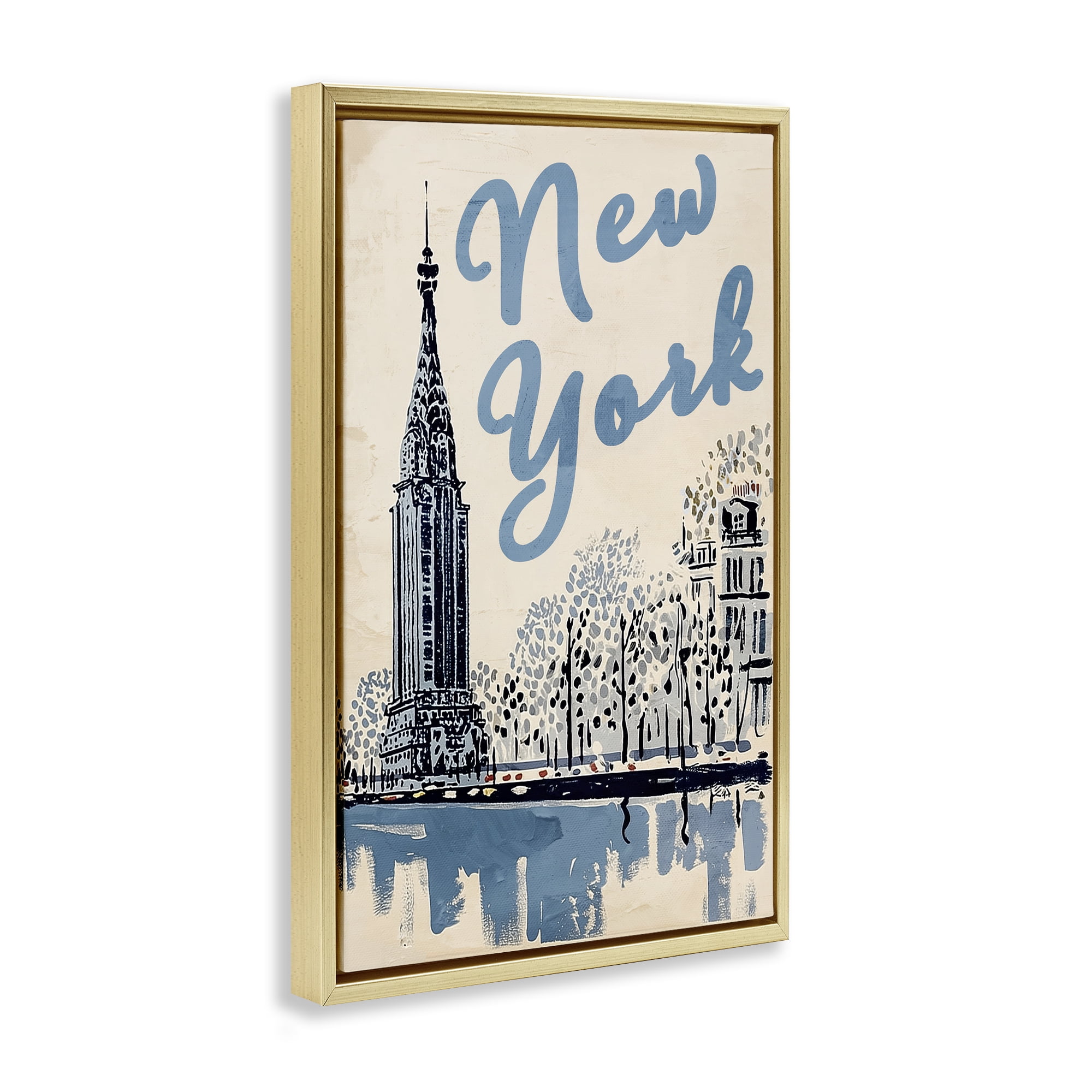 Stupell Industries Blue & Beige New York Travel Gold Framed Floater Canvas Wall Art, design by Annabelle Hall