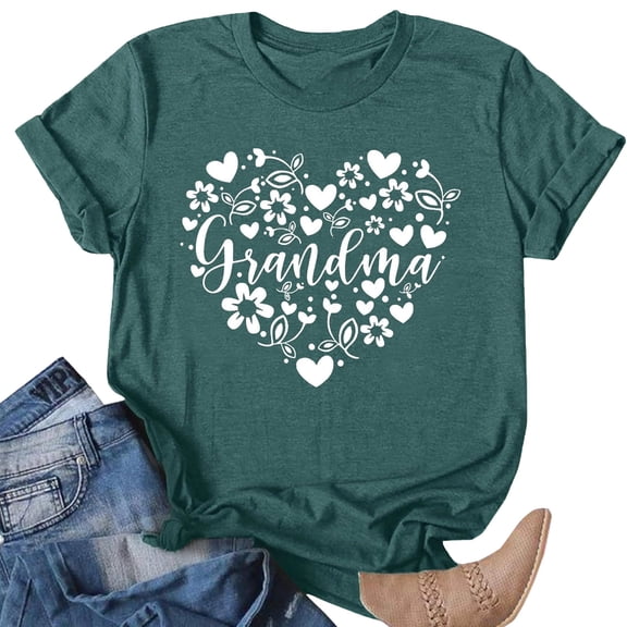 IWRICH Women's Grandma T Shirts Short Sleeve Crew Neck Tees Fashion Casual Tops Gift for Women Dark Green XL