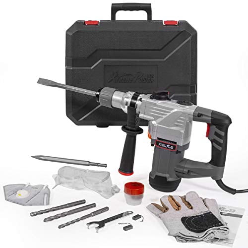 XtremepowerUS 1180W 1-1/4 Pouces SDS-Plus Marteau Rotatif Robuste Fonctions de Perceuse Ensemble de Ciseaux et Embouts de Perceuse avec Étui