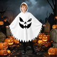 thumbnail image 2 of Arlun Halloween Pumpkin Face Capes for Kids Funny Cute Spooky Ghost Hooded Cape Boys and Girls Soft Cozy Loose Sawtooth Hem Capelet for Dress up Cosplay Party I-White XS, 2 of 6