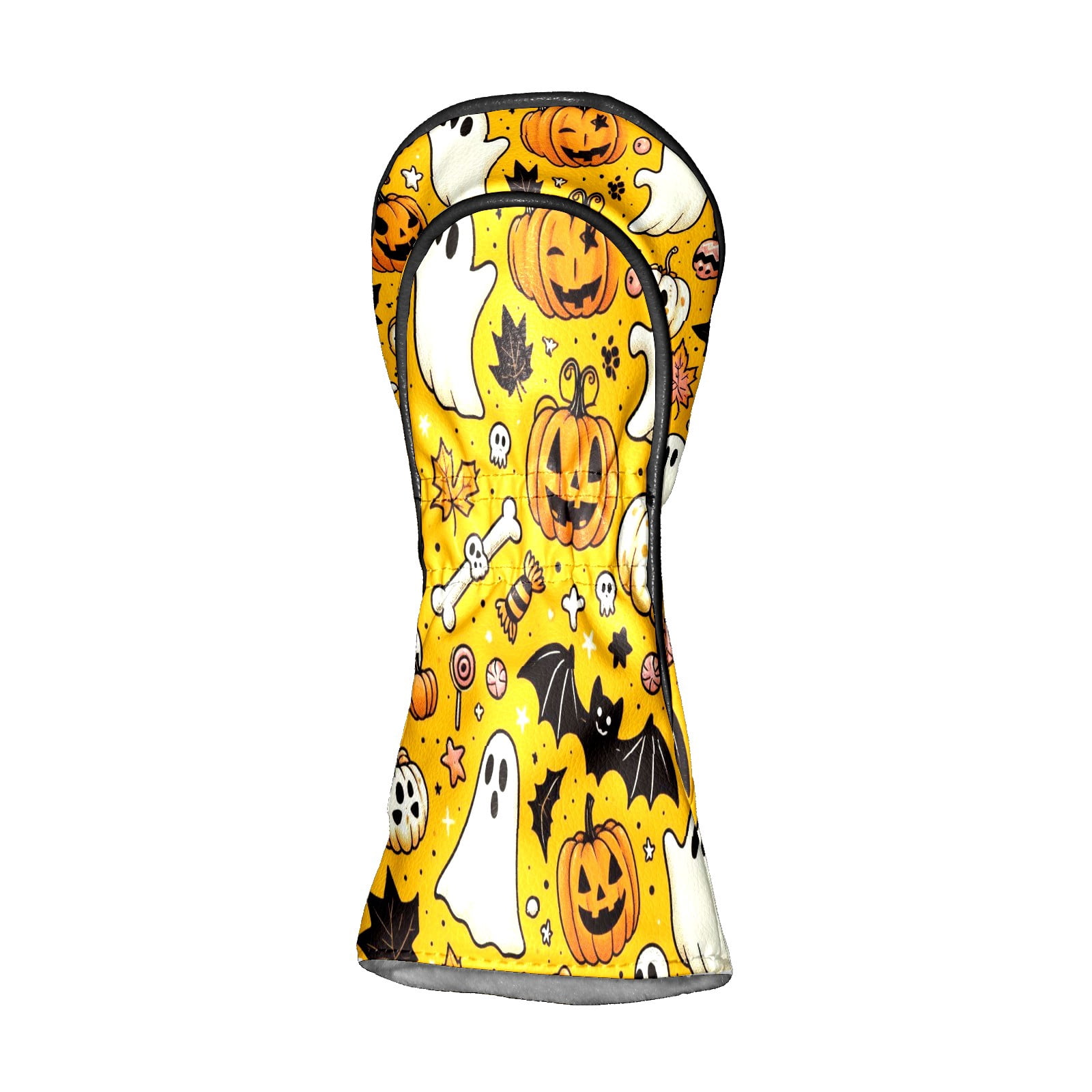 Golf Club Covers, Yellow Ghost Pumpkin Premium PU Leather Driver Hybrid Putter Head Covers with Velvet Lining, Waterproof Golf Gifts for Men Women