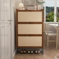 thumbnail image 4 of Narrow Shoe Cabinet with 3 Flip Drawers, Freestanding Shoe Organizer with Linen Doors, Slim Shoe Storage Cabinet Storage, Wooden Closed Shoe Rack for Entryway, Hallway, Living Room (Walnut), 4 of 7
