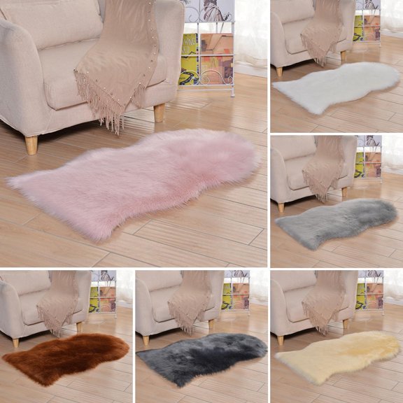 Limei Super Soft Faux Fur Fake Sheepskin White Sofa Couch Stool Casper Vanity Chair Cover Rug / Solid Shaggy Area Rugs for Living Bedroom Floor