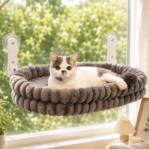 CheerPals Cat Window Perch, 23*15in Double-Layer Foldable Pet Hammock for Wall with Suckers for indoor(Medium,Gray)