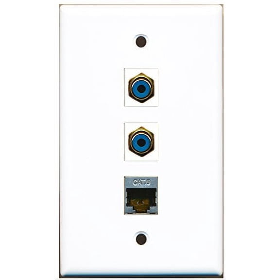 RiteAV - 2 Port RCA Blue and 1 Port Shielded Cat6 Ethernet Wall Plate