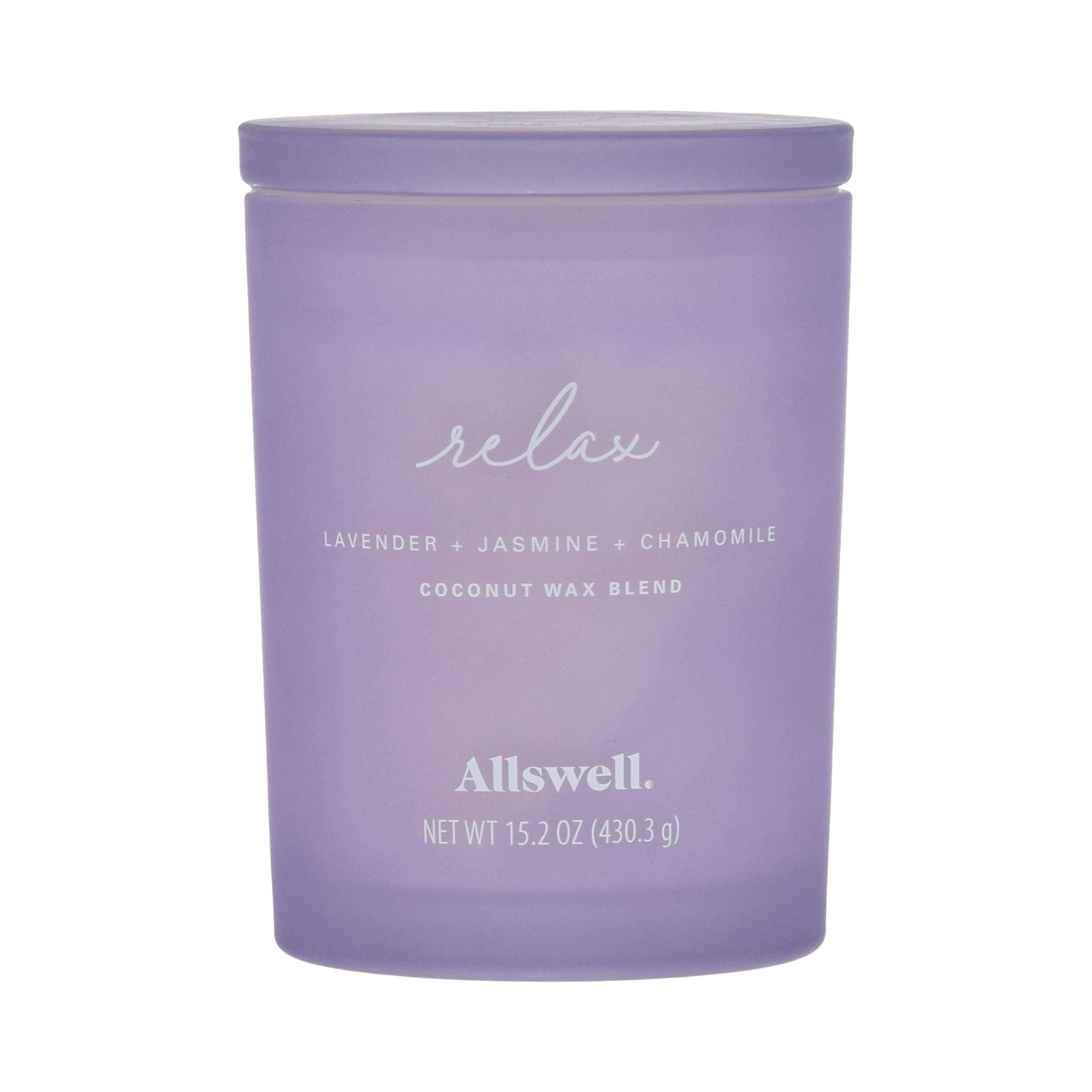 (4 pack) Allswell Relax (Lavender + Jasmine + Chamomile) Scented 2-Wick Spa Jar Candle 15oz.