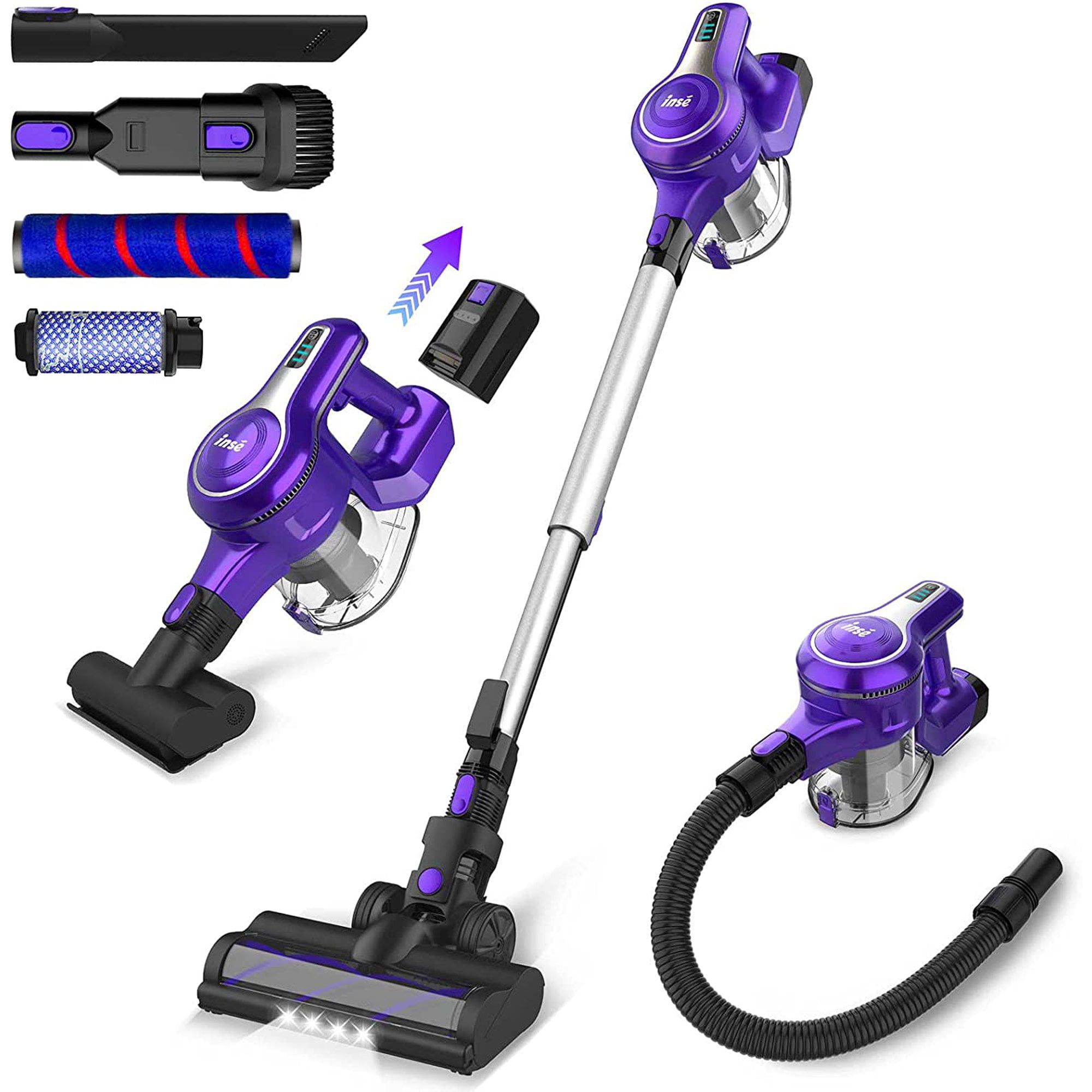 Blue S6 23Kpa 250W Powerful Suction Stick Vacuum 10-in-1 Lightweight Vacuum for Carpet Hard Floor Car Pet Hair INSE Cordless Vacuum Cleaner Up to 45 Mins Max Runtime 2500mAh Rechargeable Battery 