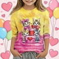 thumbnail image 2 of Kids' Valentine's Day Graphic T-Shirt Cute Cat Printed 3/4 Sleeve Tee Crew Neck Festive Holiday Top, 2 of 5