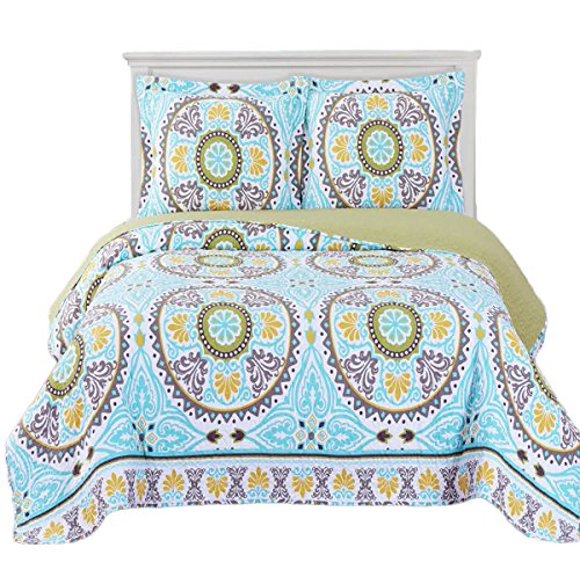 Nyah Ensemble de Courtepointe 3 Pcs en Microfibre de Luxe Taille King/Calking, 110 Pouces de Large x 96 Pouces de Long