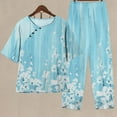 thumbnail image 2 of JURANMO Summer Savings Women's 2 Piece Set Lightweight Half Sleeve Crewneck Tees and Loose Wide Leg with Pockets Loungewear Deals of the Day X-Blue#Boho Floral Print M, 2 of 4