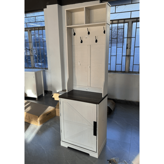 Kojooin 4-in-1 Hall Tree – Entryway Bench with Coat Rack, Storage Cubbies, and 4 Hooks for Hallway or Mudroom