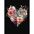 thumbnail image 2 of Women's Floral Heart Graphic Tee - Casual & Comfy Round Neck Short Sleeve, Stretchy Polyester Blend, Machine Washable Summer Top in White, 2 of 6