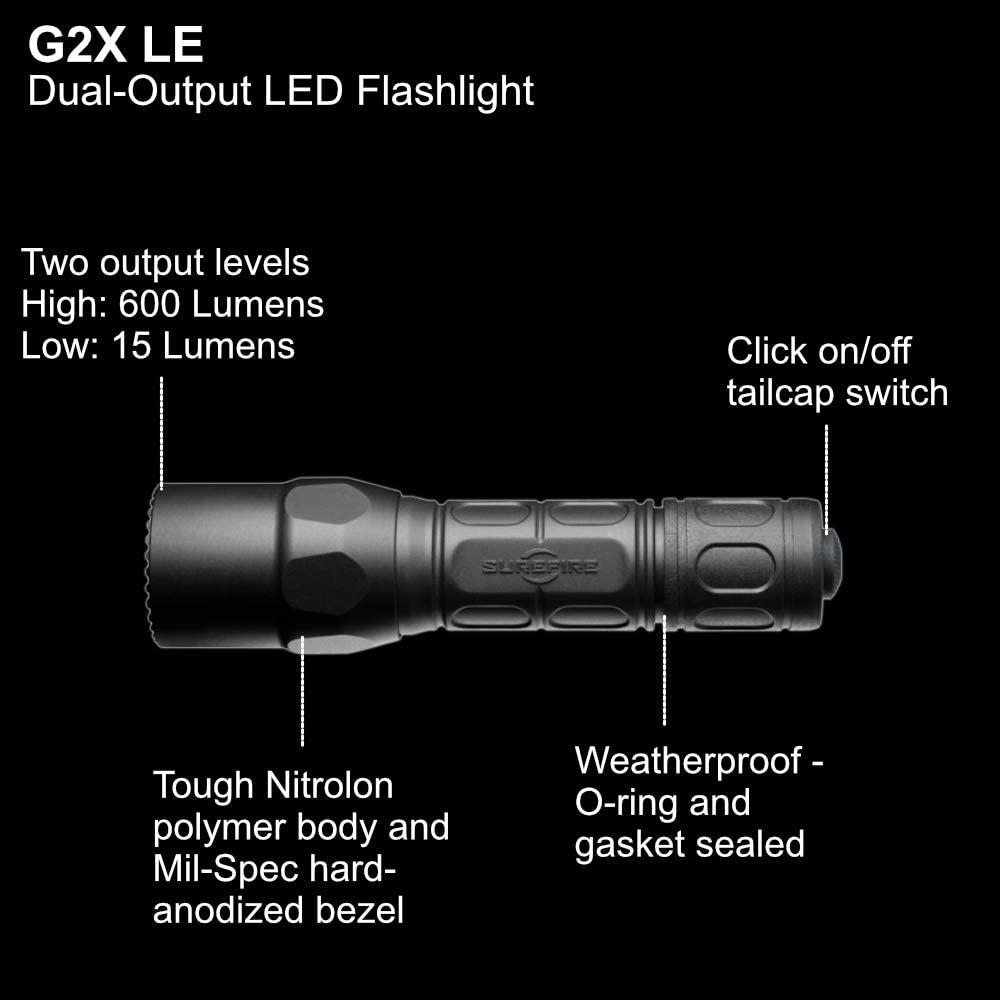 SureFire G2X LE Compact LED Flashlight 600 Lumen Tactical Light, Black  Bundle with a Lightjunction Battery Box
