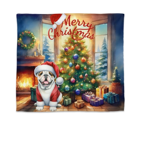 Merry Christmas Bulldog Santa Hat Xmas Tree Winter Holiday Tapestry Dog Lover Gifts Idea Wall Hanging Backdrop Home Decor - 01013