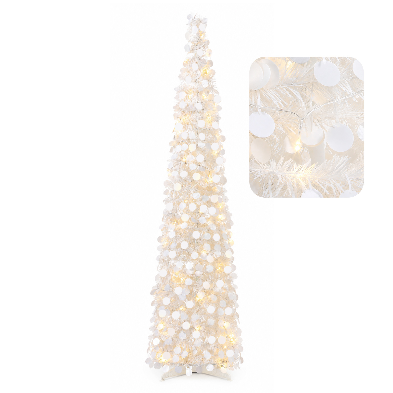 Ayieyill 5-Foot Pop-Up Tinsel Christmas Tree with LED Lights