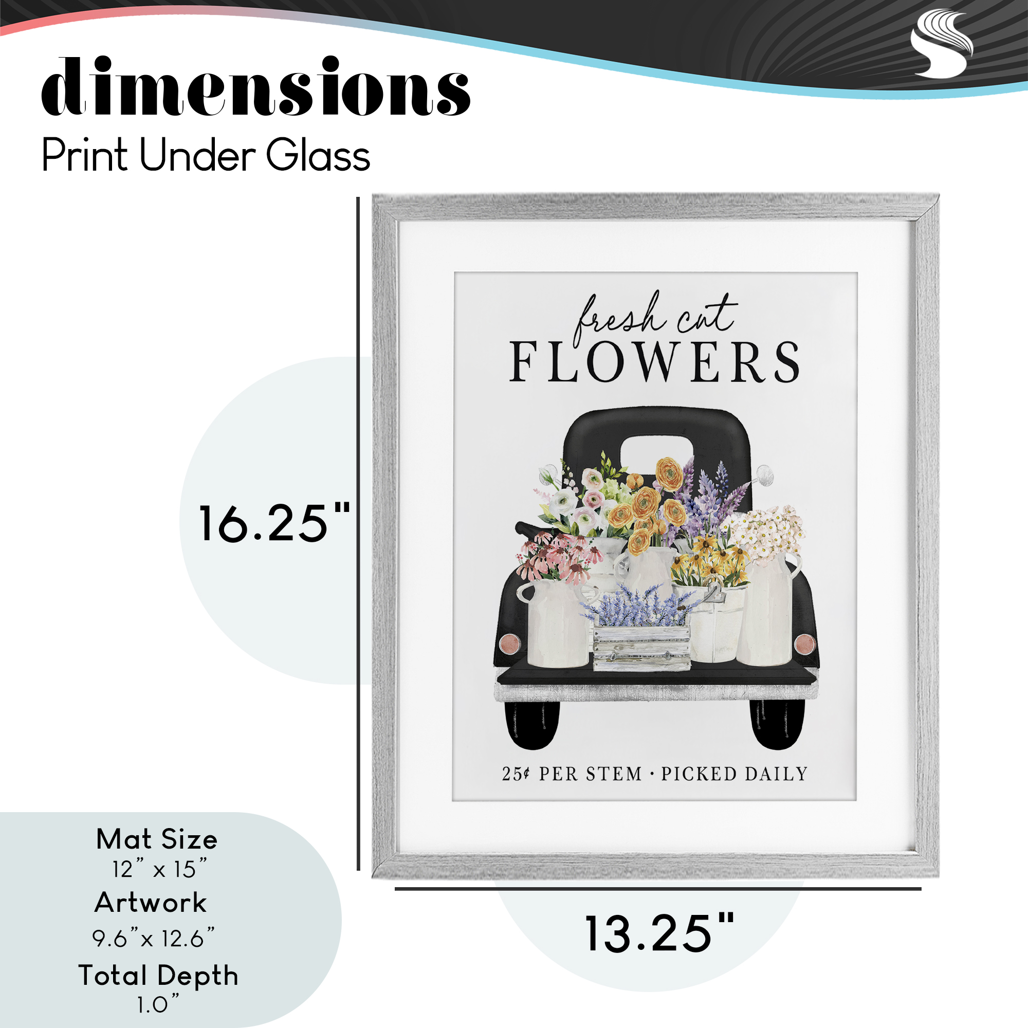 Fresh Flowers Picked Daily Gray Framed Print Under Glass, design by Lettered and Lined