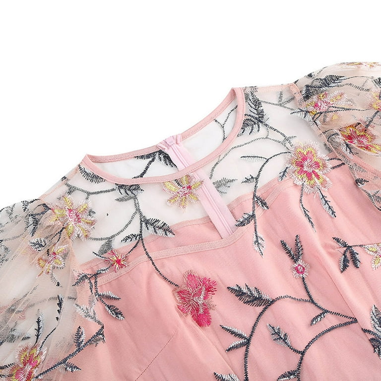Amazon.com: Keyhole Floral Embroidery Dress Mesh Sleeveless