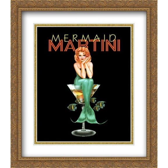 Mermaid Martini 2x Matted 22x26 Large Gold Ornate Framed Art Print by Ralph Burch