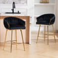 thumbnail image 2 of 26" Counter Height Bar Stool, Velvet Upholstered with Hand-Wave Back, Golden Chrome Base & Footrest, Modern Kitchen Island Stool, Black, 2 of 8