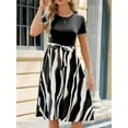 thumbnail image 6 of Spencer Women's Summer Casual Short Sleeve Dresses Crew Neck Swing Dress Elegant Bow Tie Print Midi Dress (XL, Black), 6 of 11