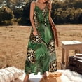 thumbnail image 3 of Jungle Print Jaguars Lush Leaves Sleeveless Suspender Dress Summer Fashion Casual Long Dress, 3 of 9