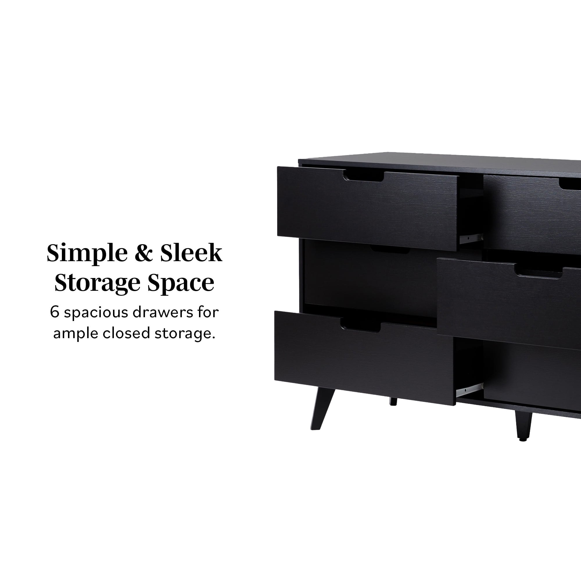 Walker Edison Simple Wood 6 Drawer Dresser with Cut Out Handles - Black