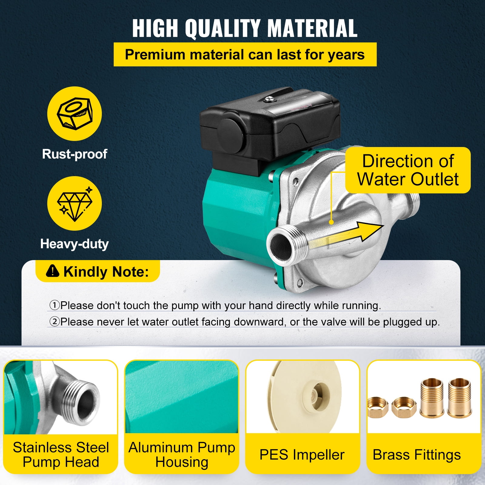 KFFKFF Recirculating Pump, Three Speed Control, 93w 110v Water Circulator Pump, Stainless Steel Pump Head, Automatic Start Circulating Pump NPT 3/4" w/Brass Fittings,