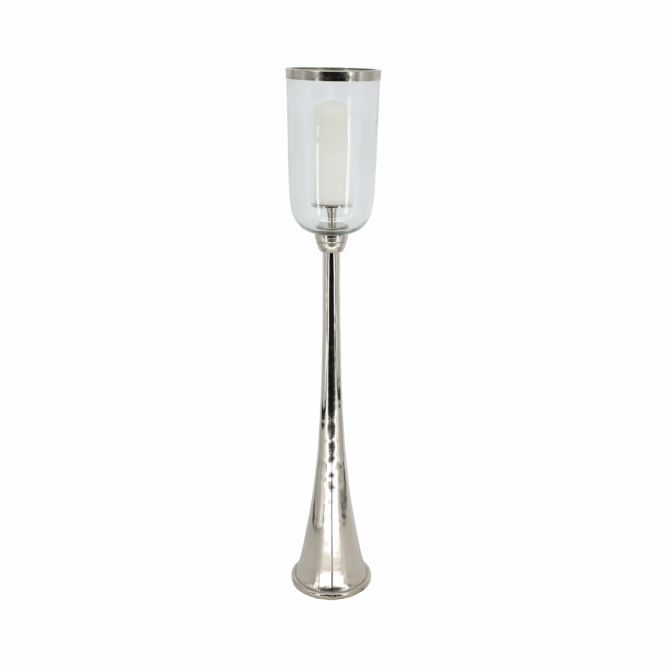 Elegant Glass Hurricane Candle Holder for Home Decor - Decorative Tall Pillar Candlestick Holder for Table Centerpieces - Stylish Living Room Decor, Entryway, and Hallway Accent - 43", Silver