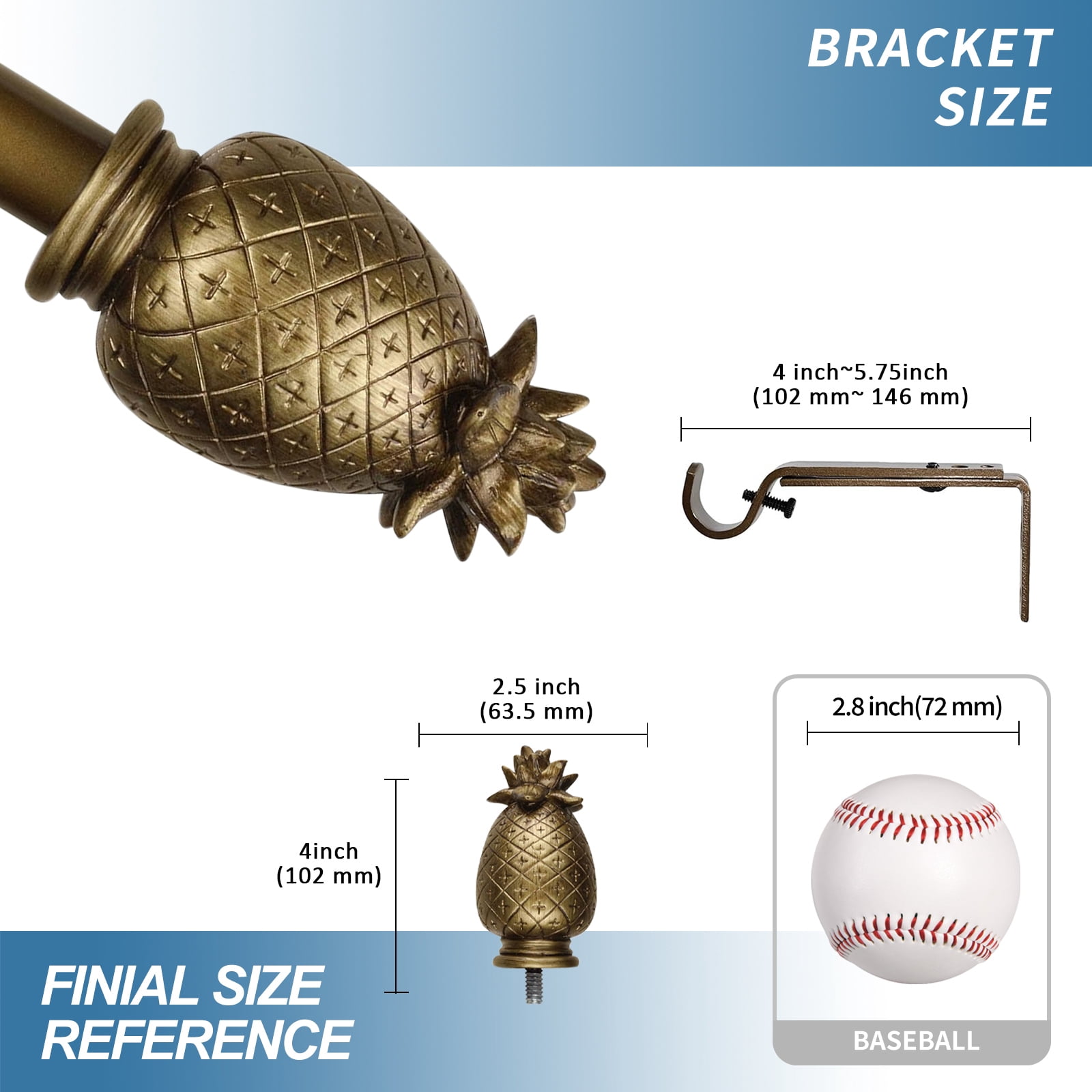 Urbanest Pineapple Single Curtain Rod and Hardware Set