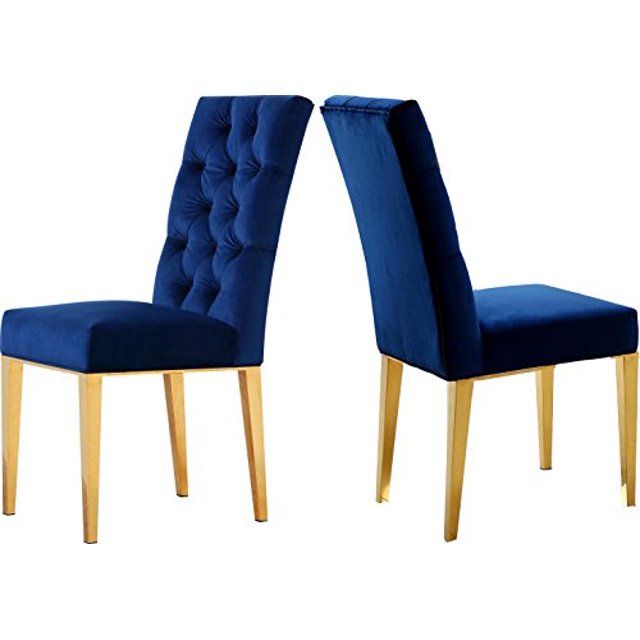 Meridian Furniture Capri Velvet Dining Chair, Modern, Navy (Set of 2)