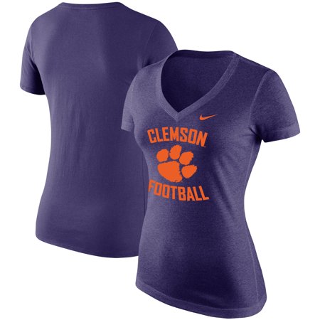 Clemson Tigers Nike Womens Football Tri Blend Mid V Neck T Shirt Heathered Purple