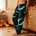 thumbnail image 4 of WULMLEO Halloween Funny Trousers for Men Corduroy Printed Graphic Skeleton Baggy Drawstring High Waisted Fall Pajamas Casual Spooky Witch Pants with Pockets Cyan 2XL, 4 of 5