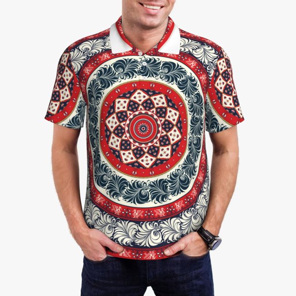 Balery Round Design Camisa Polo de Hombre con Estampado, de Manga Corta y Tejido Medio, Camisa Tipo Golf Polo-Large
