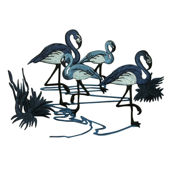 ID 0513 Flamingos Standing In Water Patch Bird Embroidered Iron On Applique