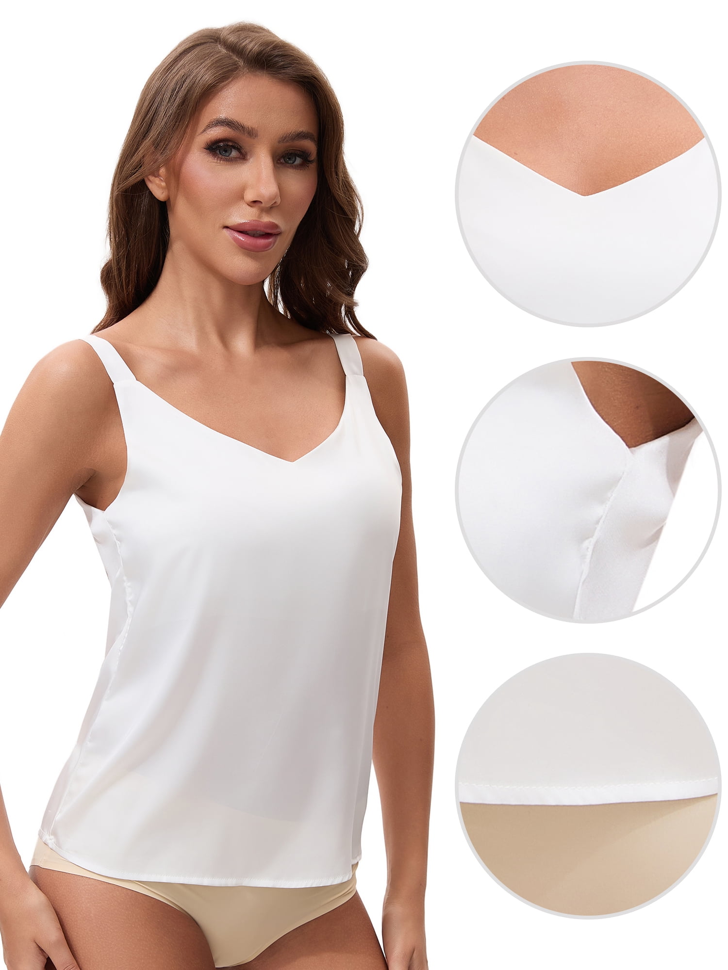 Unique Bargains Women's V Neck Wide Strap Loose Fit Camisoles M White Y2