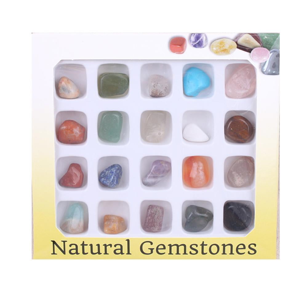 20pcs Crystal Gemstone Polished Healing Chakra Stone Collection Display Set US 
