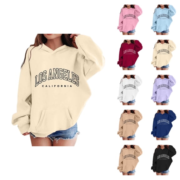 Los Angeles Hoodies for Girl Long Sleeve Fall Winter Casual Graphic Hooded Sweatshirt with Pockets Kids Pullover Tops