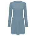 thumbnail image 5 of VISALY Women's Knit Dress Round Neck Casual Tunic Dress Slimming Fitted Dress Fall Trendy Elegant Dresses for Women Long Sleeve Crew Neck Soft Pullover Dress Basic Knit Sweater Dress Blue Xl, 5 of 9