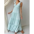 thumbnail image 3 of Women'S Summer Flowy Maxi Dress Casual Sleeveless V Neck Smocked Beach Sundress Light Blue XL, 3 of 8