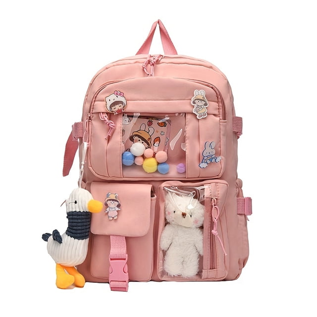 Lightweight College Backpack - Multi-Pocket, Adjustable Straps, Zip Closure, Durable Polyester, Kawaii Aesthetic for Teens