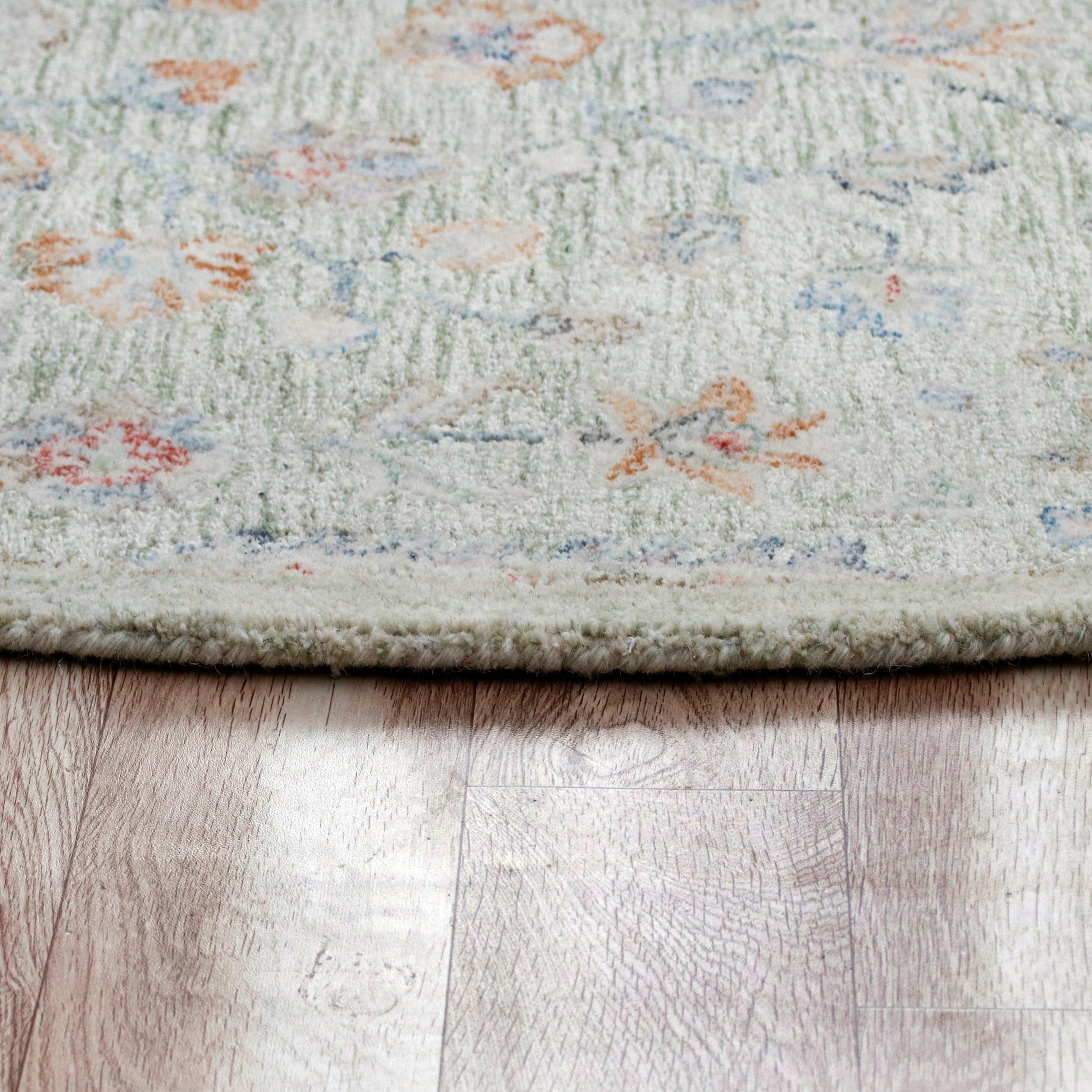 LR Home Viane Blythe Green/Taupe Vintage Floral Wool Round Rug, 8'6" Round