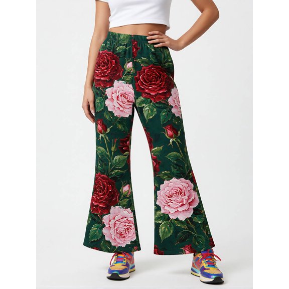 4-5Y Girls Colored Flared Pants Digital Print Trousers Slim-Fit Wide Leg Flare for Spring Summer Autumn