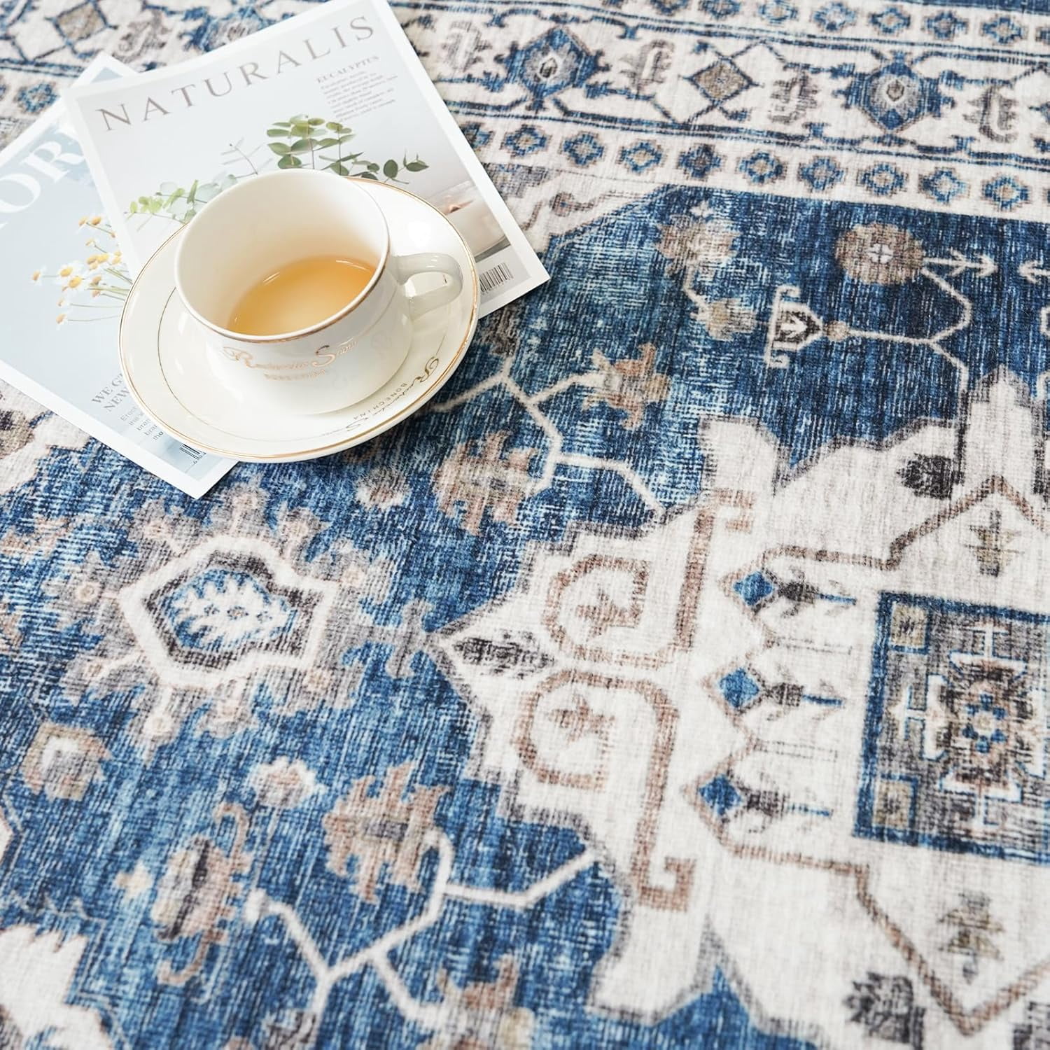 YOUFORTONG 2x5 Washable Hallway Runner, Oriental Farmhouse Non-Slip Ultra Soft Rug,Stain Resistant Carpet for Entryway Kitchen Living Room Bedroom,Blue
