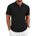 thumbnail image 2 of Men Polo Shirts Solid Color Summer Casual Knit Short Sleeve Button Down with Pattern Business Collar Breathable Golf Shirts for Men Black L, 2 of 7