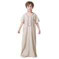 thumbnail image 1 of XDZJLR Boy Jumpsuit Muslim Arab Solid Color Thobe Long Sleeve Kaftan Embroidered Robe Arabic Abaya Thobe Clothing Khaki 5-6 Years, 1 of 7